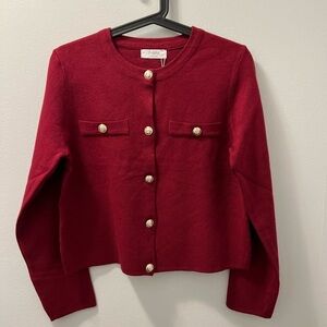 Burgundy Cardigan with Gold Buttons